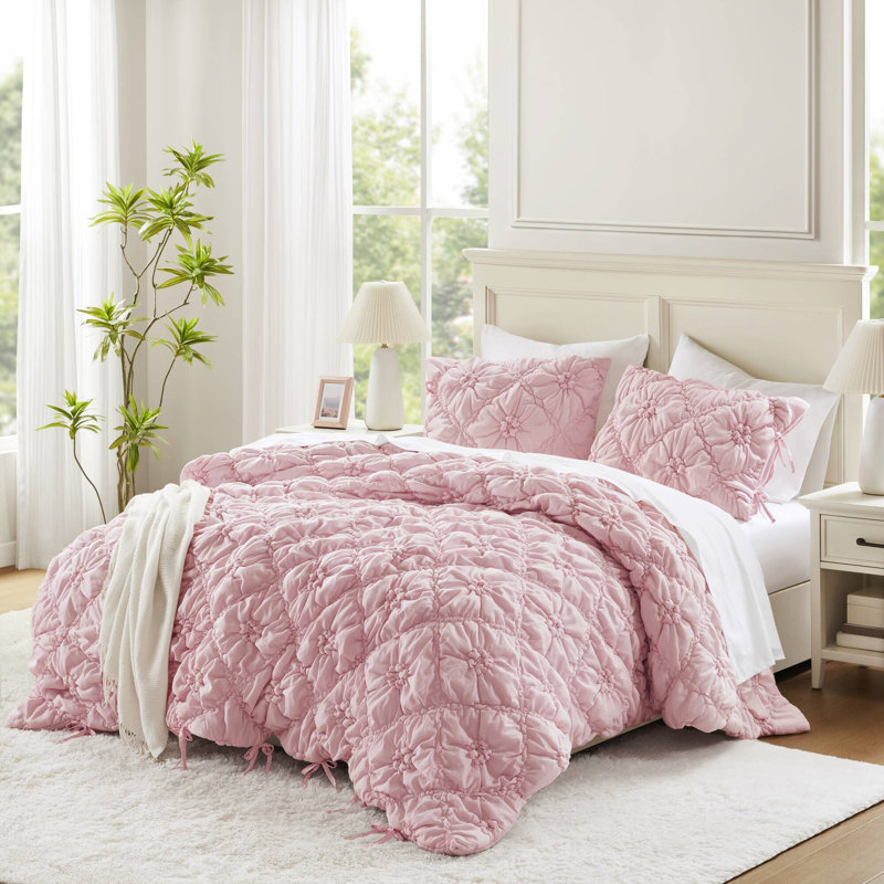 Ensemble d'édredon 3 pièces, Rose, Édredon pour très grand lit + 2 taies décorativ