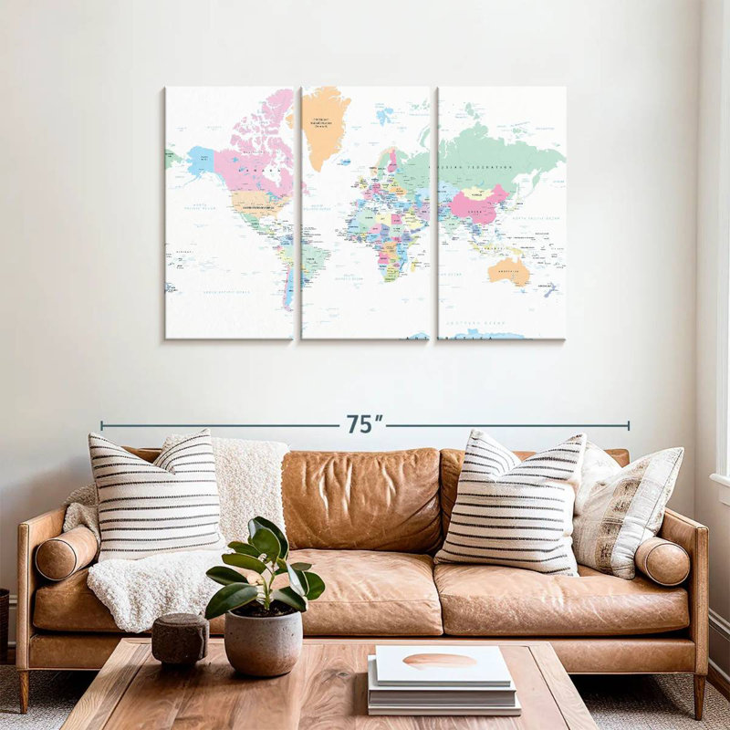 Keiri Labeled Pastel World Map, 36" H x 57" W