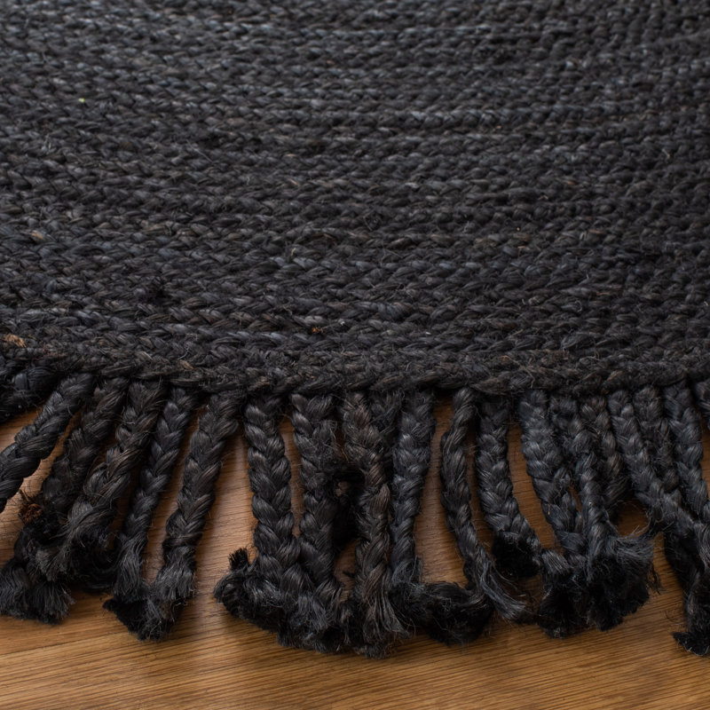 Gebo Round Handwoven Jute Black Area Rug, Round 3'