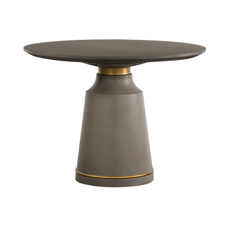 Kaya Round Solid Wood Base Dining Table, NeutralConcrete/Antique Brass