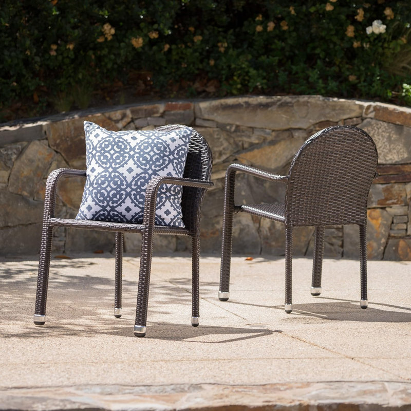 Chaises empilables d'extérieur en osier avec structure en aluminium, ensemble de 2 pièces, multicolores