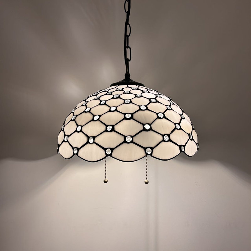 Remziye Tiffany Hanging Lighting White Stained Glass Crystal Beans LED Bulbs Included 16"W*16"D*75"H