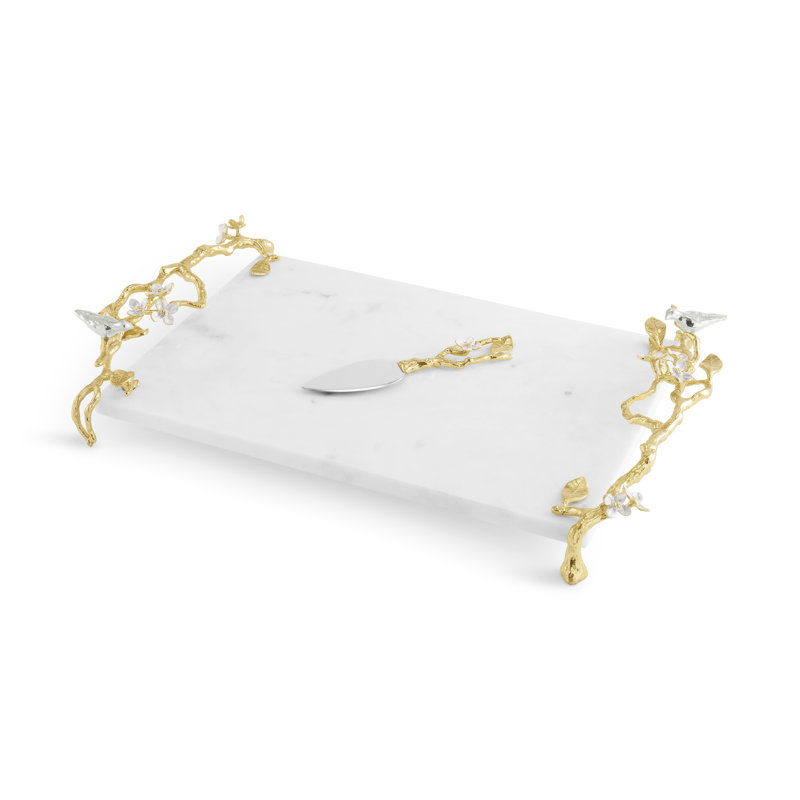 Lovebirds Silver & Gold Chesseboard w Knife