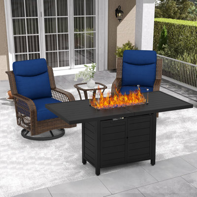 Ensemble de conversation 4 pièces pour meubles de patio, chaises pivotantes en osier d'extérieur avec coussins et table d'appoint