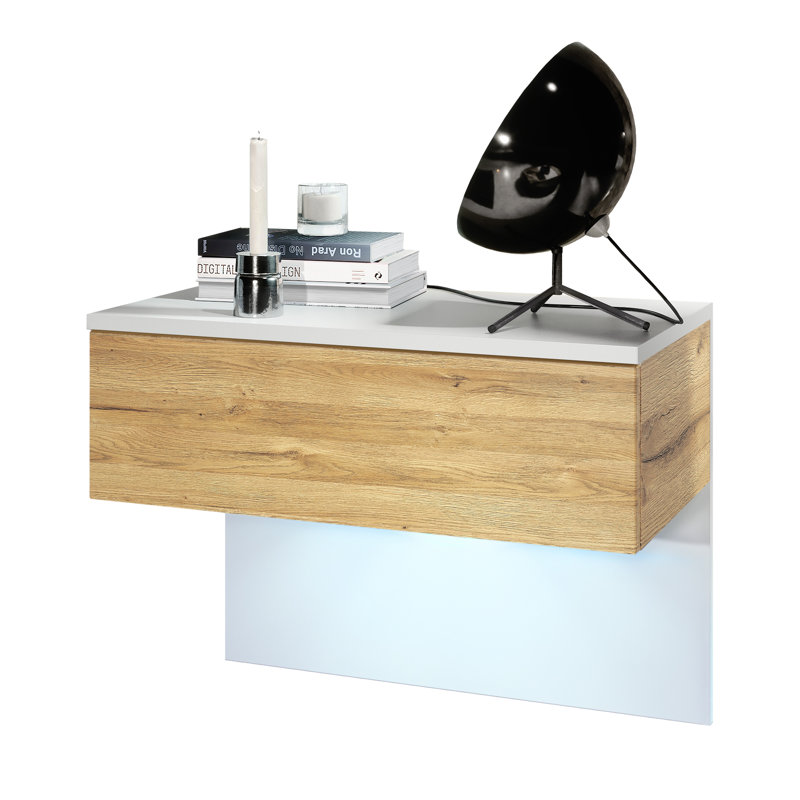 Leeward 60 cm W Bedside Table, Natural Oak, White