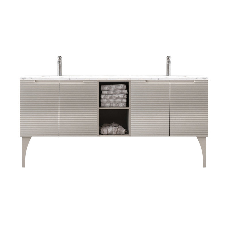Ariyannah 78'' Double Bathroom Vanity with Quartz Top, Cotton
