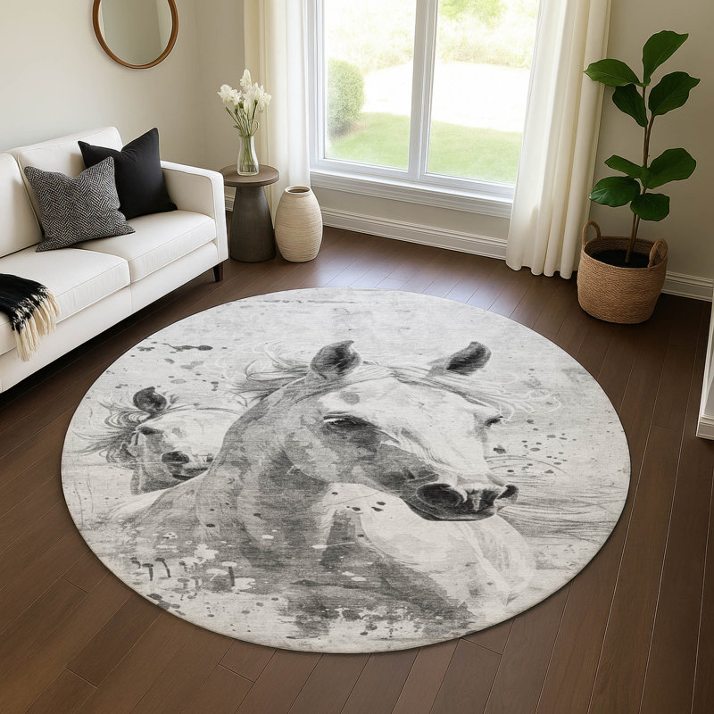 Premium Machine Washable Neiges AMF1719 Animal Rug, Round 8'