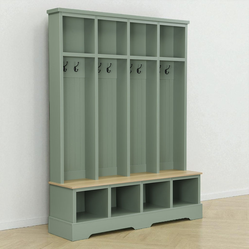 Hall Tree 59.02" Wide With Bench And Storage, Green