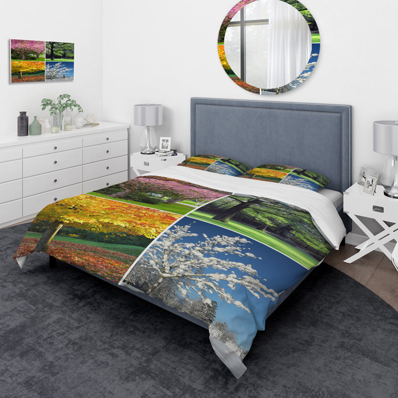 Four Seasons Trees Collage - Landscape Duvet Cover Set - Microfiber Polyester, Twin Duvet Cover + 1 Sham