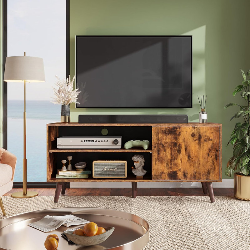 Entertainment Center with Storage Cabinet,Relief Black, Brown