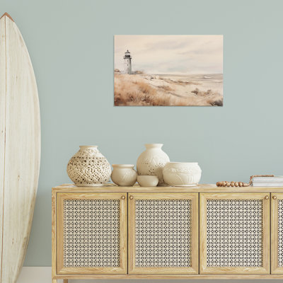 Distant, phare dans une toile aux tons neutres, design par Arlington Prints