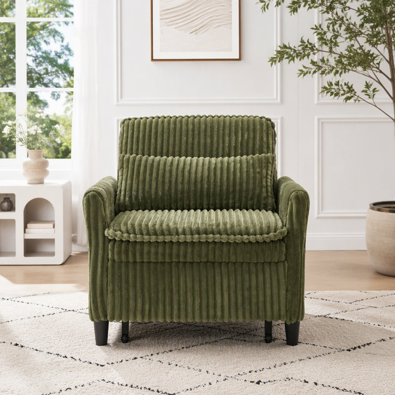 Fauteuil d'appoint confortable en velours côtelé avec coussin pour les petits espaces, Green