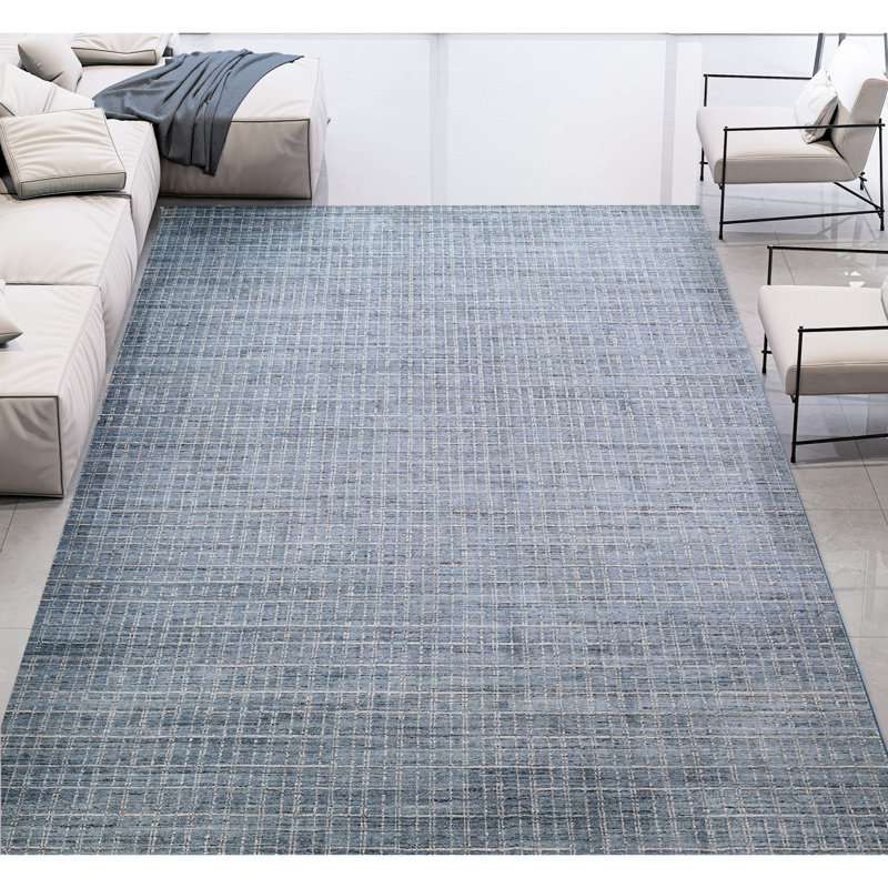 Hand Knotted Geometric Area Rug in Blue/White, Rectangle 6' x 9'