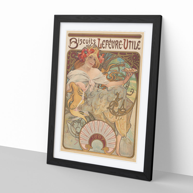 Biscuits Lefevre by Alphonse Mucha - Picture Frame Graphic Art, Black, 36cm H x 27cm W x 2cm D