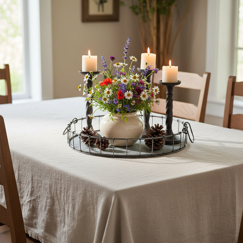 Ensemble de 2 plateaux ronds en fer avec poignées, plateaux de service ou de présentation en métal noir portables pour centre de table ou plateau de comptoir