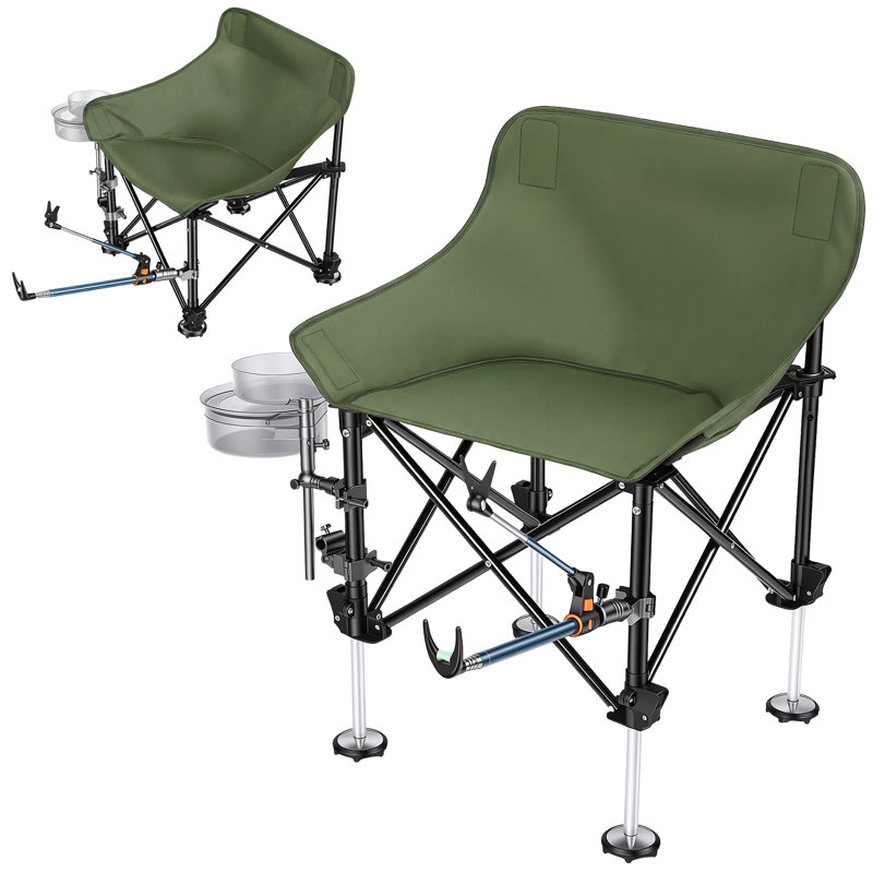 Folding Fishing Chair With Complete Accessories, Portable Camping Chair For Outdoor Fishing, 220Lbs Load-Bearing, Non-Slip All-Terrain Design With Storage Bags (Green)