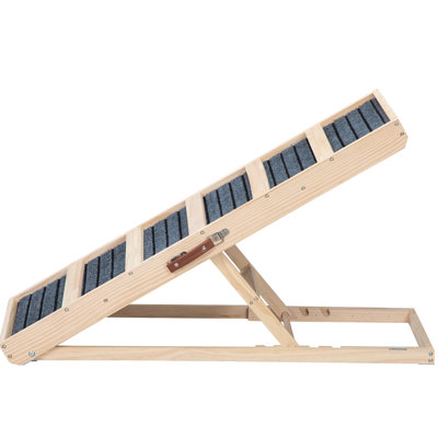Rampe pour animaux de compagnie Pinewood 39 po pour VUS, hauteur réglable de 16,3 po à 24 po, tapis antidérapant, poignée en cuir facile à transporter en bois avec caractéristique, idéal pour toutes sortes d'animaux, boucle de verrouillage