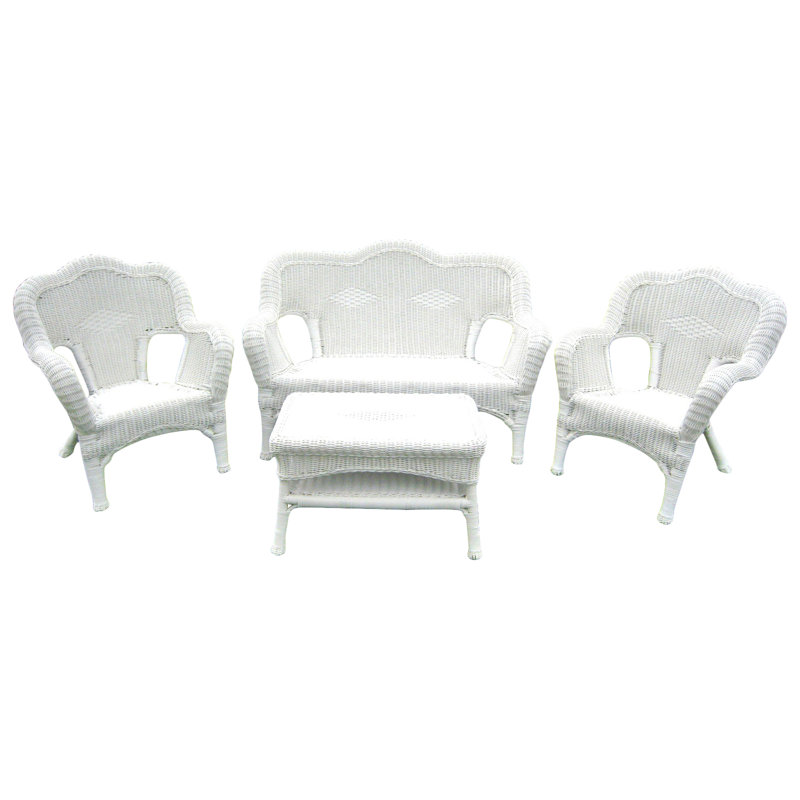 Ensemble de conversation avec canapé en rotin 4 pièces Arved, Blanc