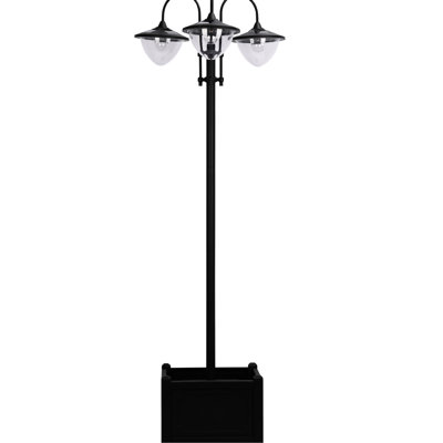 Lampadaire solaire de 74,5 po avec jardinière intégrée - Éclairage extérieur automatique à DEL, autonomie maximale de 6 heures, noir, idéal pour allées et chemins de jardin, en acier.