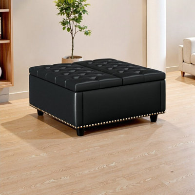 Mid-Century Modern PU Leather Oversized Storage Ottoman Bench - 32.2" Square Foam Seat Footstool Coffee Table with Tufted Design by Red Barrel Studio
