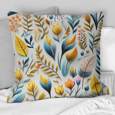 Yellow And Blue Botanics Coastal Pattern I - Floral Polyester Throw Pillow