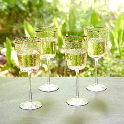 Hammered Wine Glass-Clear w/Gold Rim