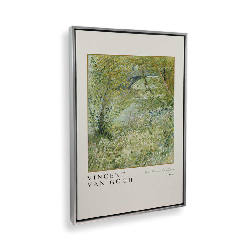 Van Gogh's River Bank au printemps v3, Cadre flottant en chrome poli, H 18,75 po x l 12,75 po