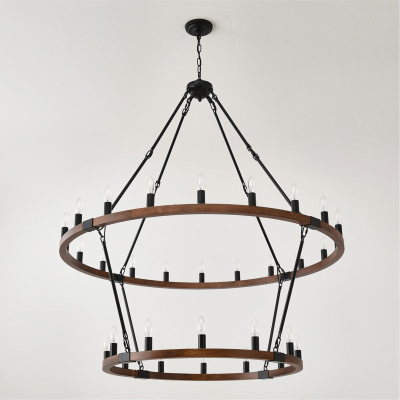 2 Tier Solid Wood Wagon Wheel Chandelier