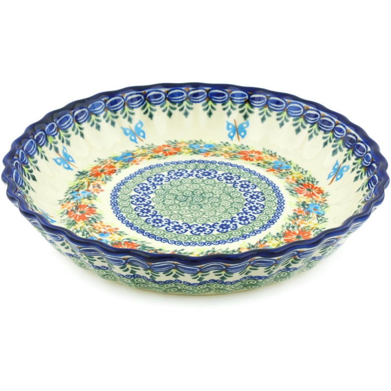 Plat à tarte papillons rouge bleuet et bleu polmedia