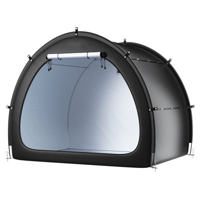 Ventilateur imperméable - Rangement pour vélos pour 4 à 5 vélos, revêtement double, revêtement argenté 210D, plateau arqué pour garder au sec, fibre de verre renforcée, stabilisation multi-points, poids léger, portatif, installation rapide,
