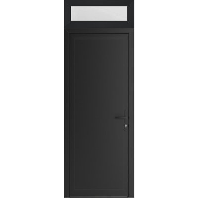 Porte d'entrée extérieure prémontée en PVC-U métallisé, verre dépoli, Manux 8111, noir mat, imposte latérale, portes pour bureaux, commerces et habitations, entrée, patio, garage, 91,4 cm x 238,9 cm (L 91,4 cm x H 203,2 cm + 35,6 cm), ouverture à gauche vers l'intérieur.