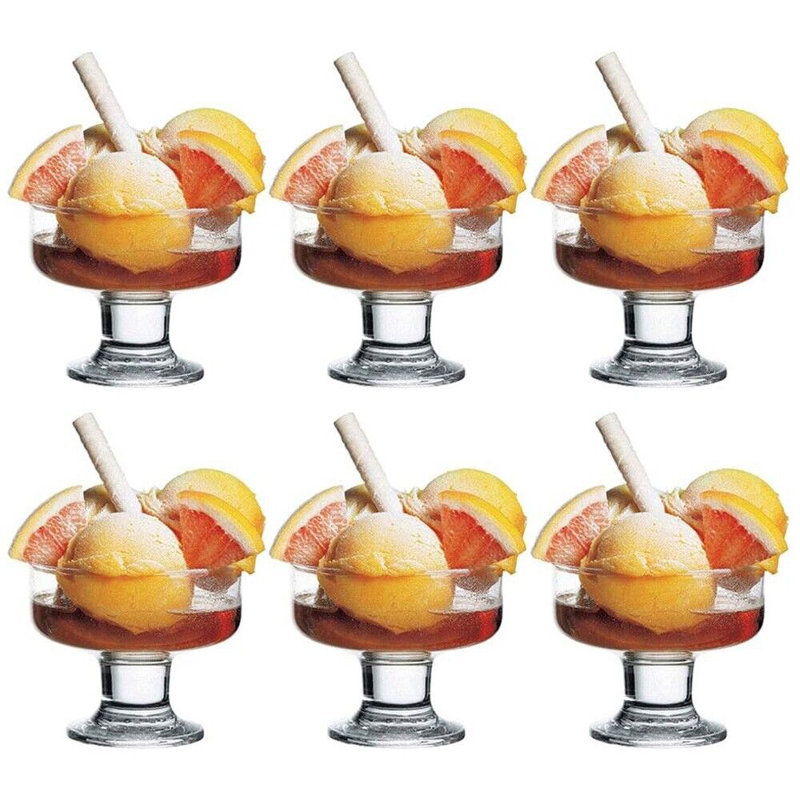 Glass Footed Ice Cream Sundae Sherbet Dessert Cups Bowls Dishes Boxed Set of 6