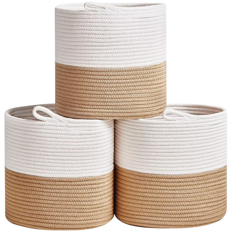Ensemble de 3 bacs de rangement Dovecove | Panier à corde - Bacs de rangement pour organisateur de cubes, Kaki / Blanc