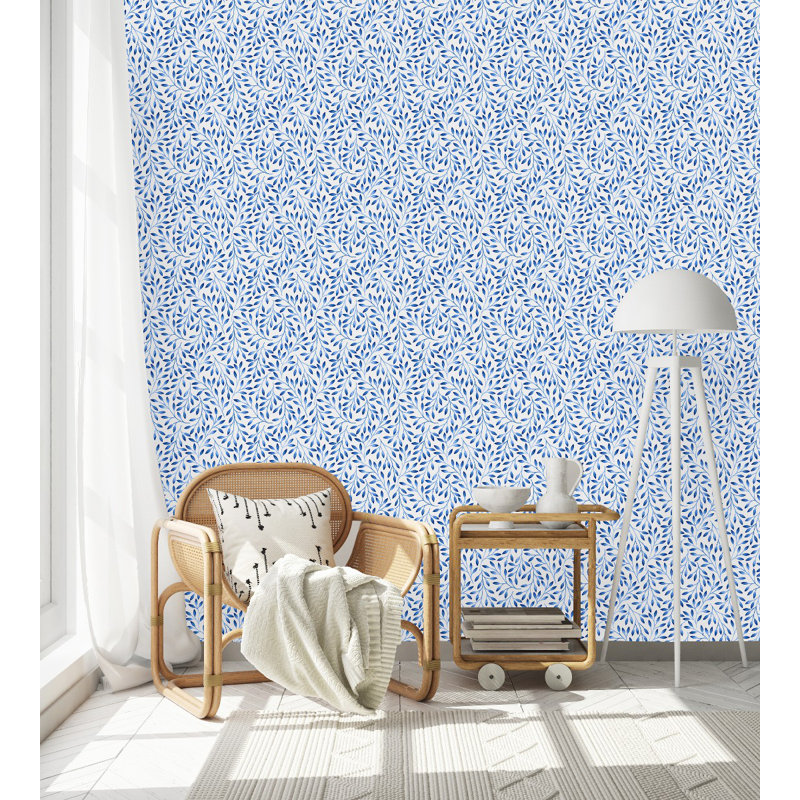 Panneau de papier peint adhésif Little Blue Leaves, L 25 po x L 225 po