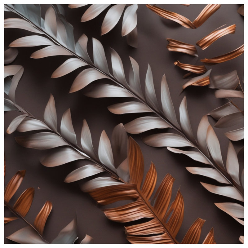 Couvertures bronze à feuilles de palmier, L 60 po x H 80 po, Gris moyen / brun foncé