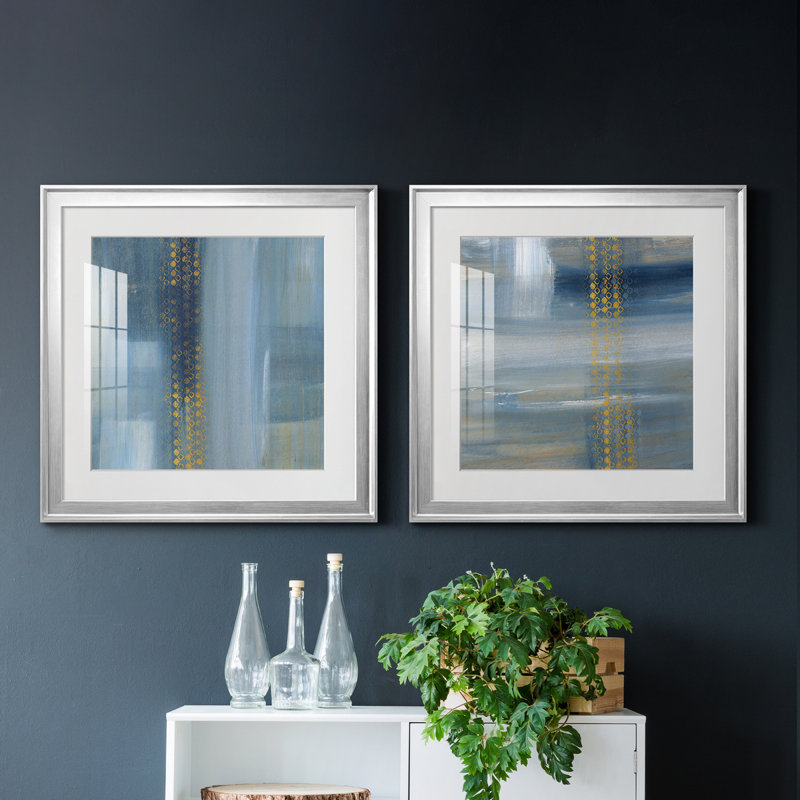 «Touching the Sky I», ensemble de 2 reproductions d'art, H 17,5 po x l 35 po x P 1,5 po, Papier avec cadre argenté, Blanc