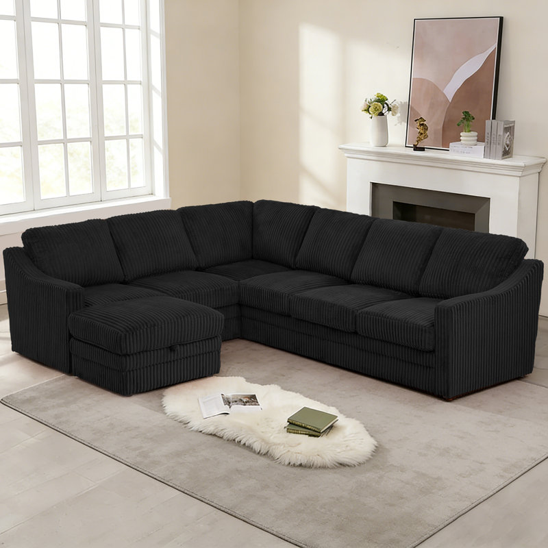 Canapé d'angle modulaire en velours côtelé de 115 po avec dossiers remplis de volonté, canapé confortable en forme de U pour le salon, la maison, un appartement