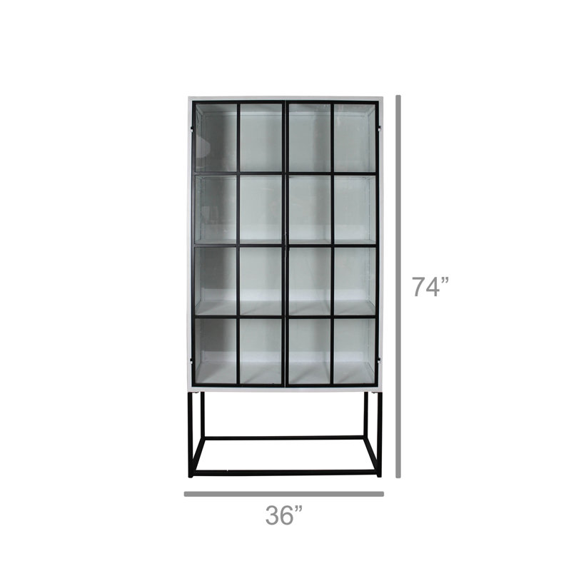 Tall Black Metal China Cabinet with Glass Doors