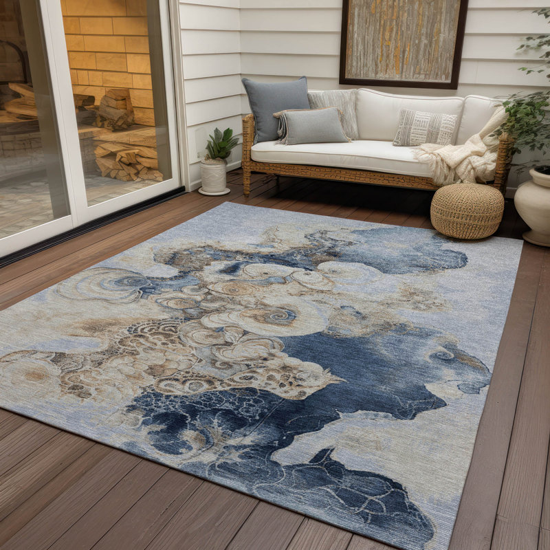 Machine Washable Indoor/Outdoor Xhevrie Denim Rug, Rectangle 8' x 10'