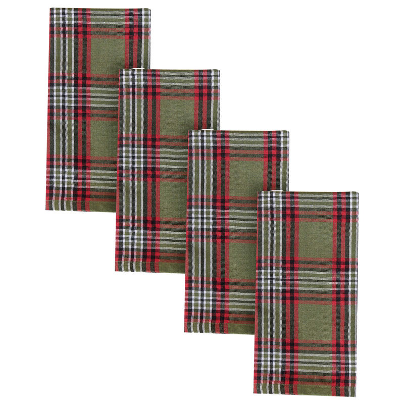  Ensemble de 4 serviettes de table écossaises vertes North Star