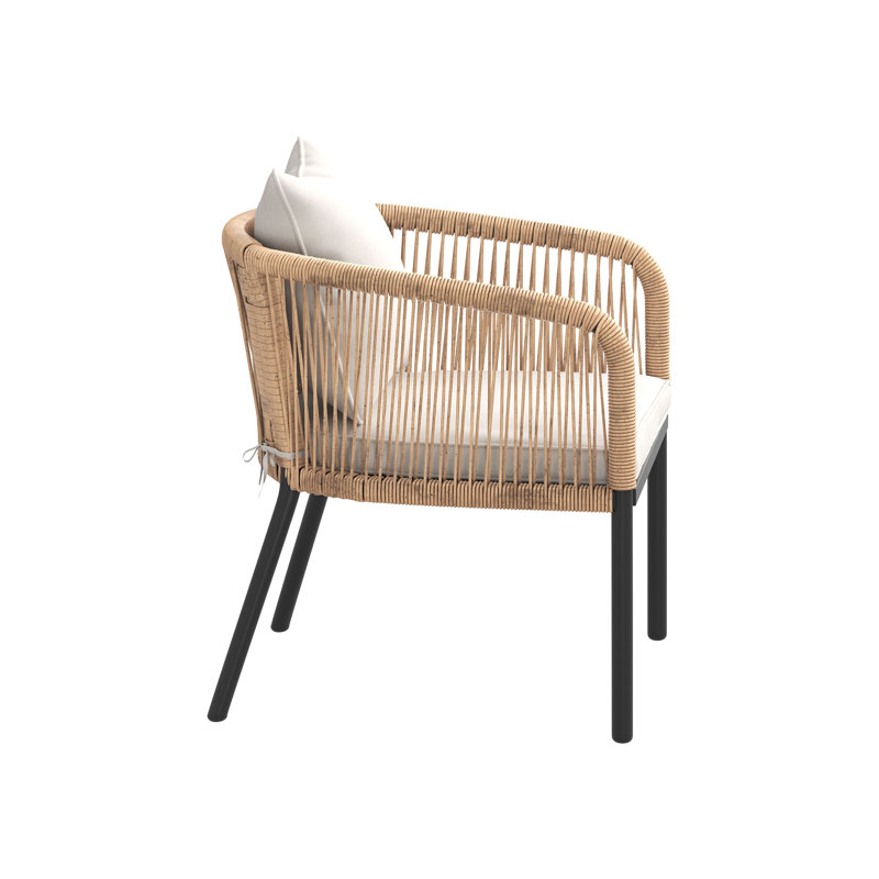 Chaises de salle à manger d'extérieur en PE avec coussins 2 pièces, Coussin beige / accoudoir naturel