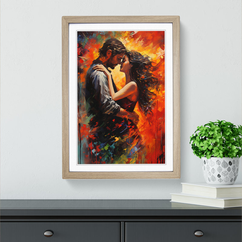 Lovers Action Painting Art - Framed Print, Oak Framed, 46cm H x 34cm W x 2cm D