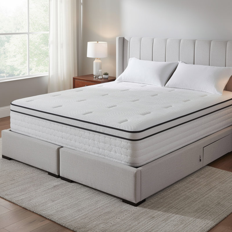 Très grand matelas à ressorts Euro, ressorts ensachés de 12 po, blanc, King