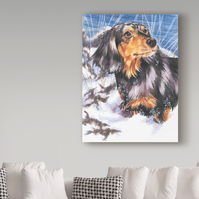 Publicité rétro sur toile tendue Adelphi «Dachshund in Snow», H 24 po x l 18 po