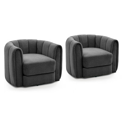 Modern Swivel Barrel Accent Chair. 360° Fabric Upholstered Armchair with Striped Backrest & Plush Padding