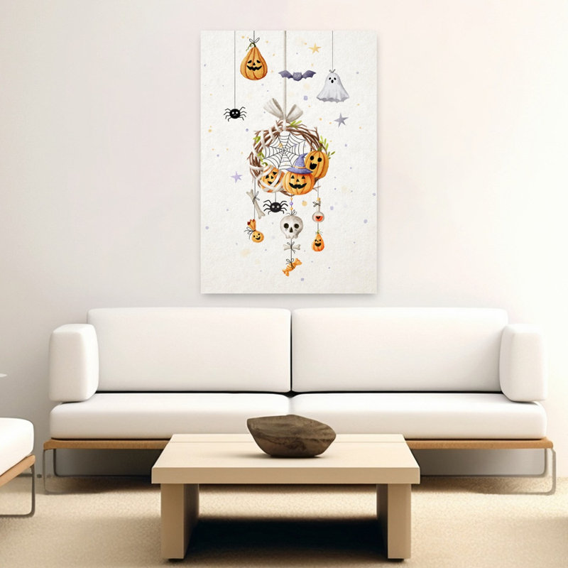 Tableau abstrait contemporain représentant une araignée dans un paysage naturel, avec une touche d'Halloween.