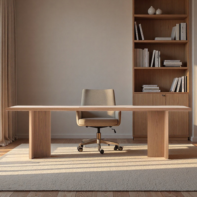 Bureau en bois massif et table de conférence en forme longue, H 29,53 po x l 94,49 po x P 35,43 po