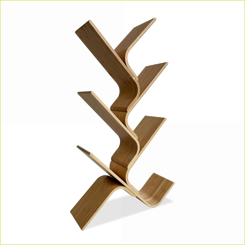 En bambou contemporaine avec tablettes ouvertes diagonales, l 23 po x P 8 po x 42,5 po | Naturel | Espace de vie principal