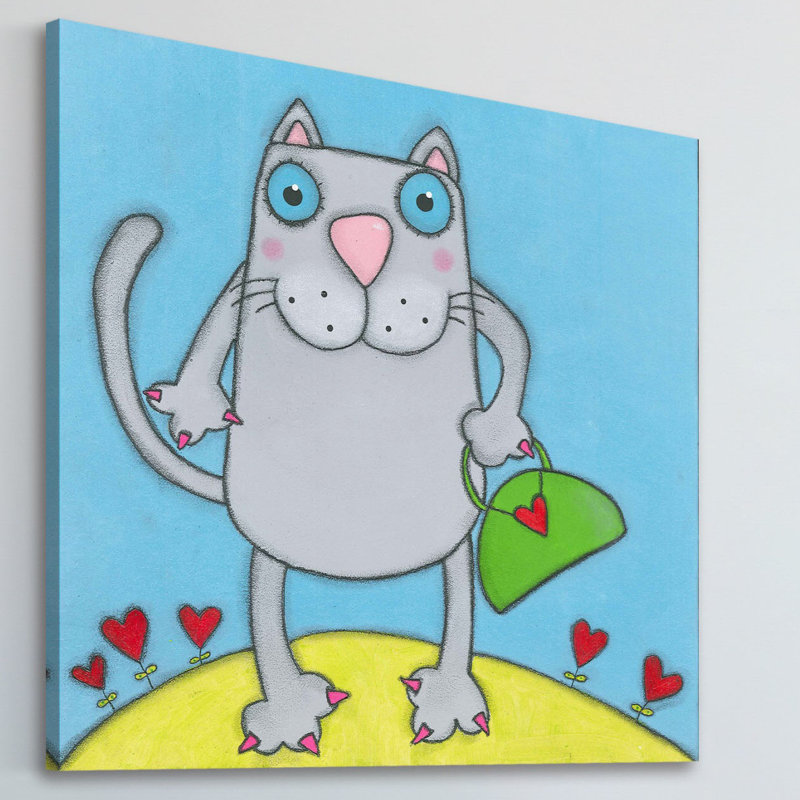 «Chat avec sac à main vert», reproduction sur toile tendue, H 24 po x l 24 po x P 1,5 po
