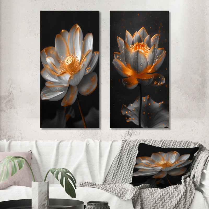 Ensemble de 2 pièces d'art mural Lotus, Ne s’applique pas, Toile tendue sur cadre, H 28 po x l 24 po